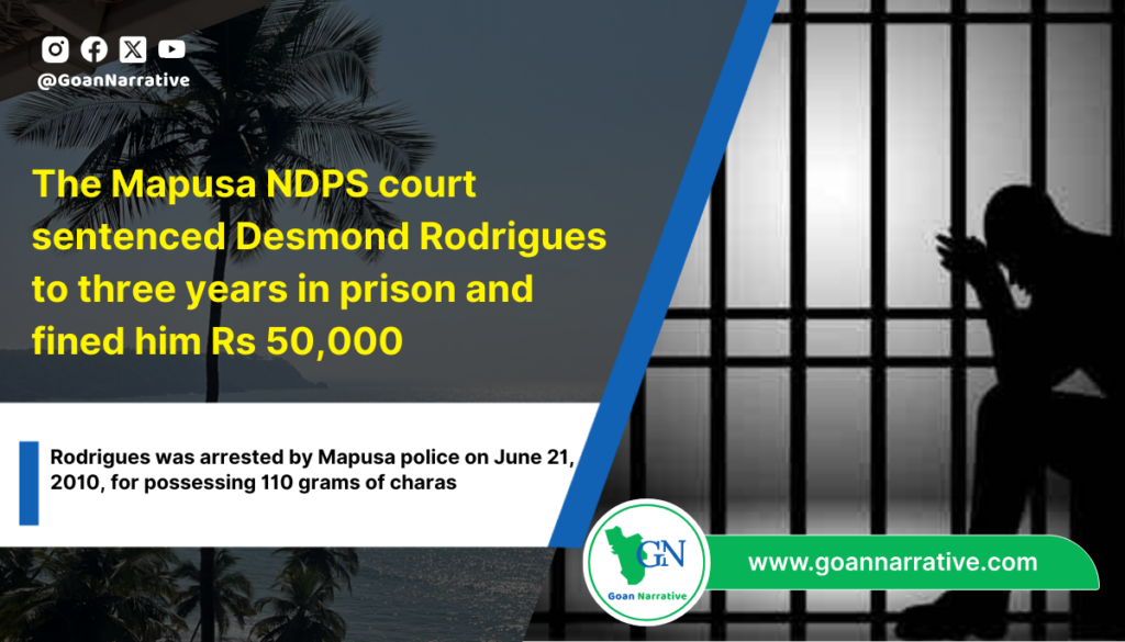 Mapusa NDPS Court Sentences Desmond Rodrigues to 3 Years Rigorous Imprisonment