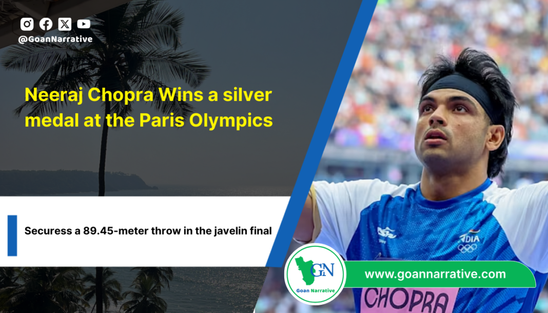 Neeraj Chopra secures a silver medal with an 89.45-meter throw in the javelin final at the Paris Olympics