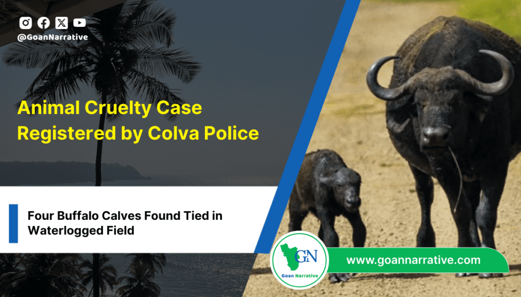 Animal Cruelty Case Registered by Colva Police: Four Buffalo Calves Found Tied in Waterlogged Field