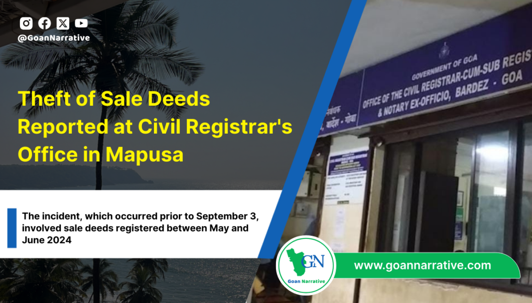 1 Theft of Sale Deeds Reported at Civil Registrar's Office in Mapusa