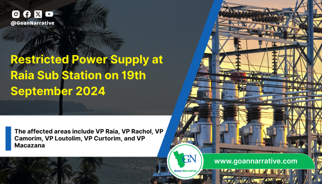 Restricted Power Supply at Raia Sub Station on 19th September 2024