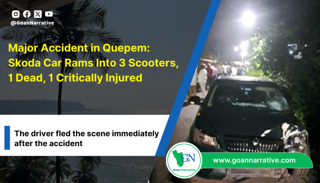 1 Major Accident in Quepem: Skoda Car Rams Into 3 Scooters, 1 Dead, 1 Critically Injured; Ganja Suspected