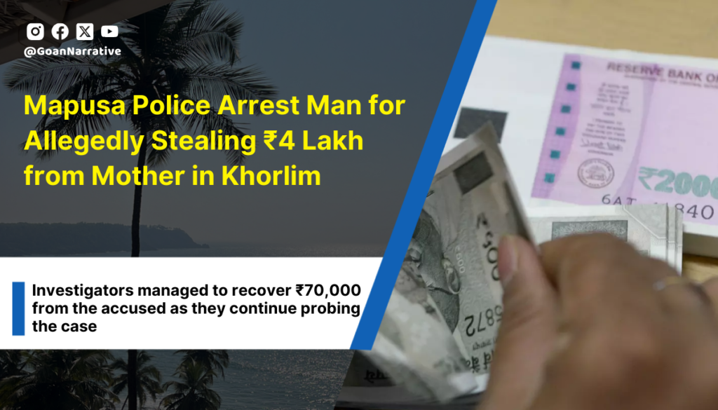 Mapusa Police Arrest Man for Allegedly Stealing ₹4 Lakh from Mother in Khorlim