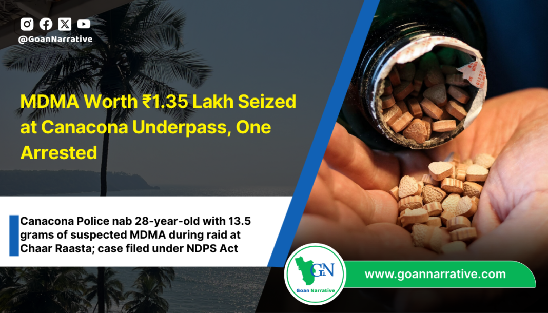 MDMA Worth ₹1.35 Lakh Seized at Canacona Underpass, One Arrested