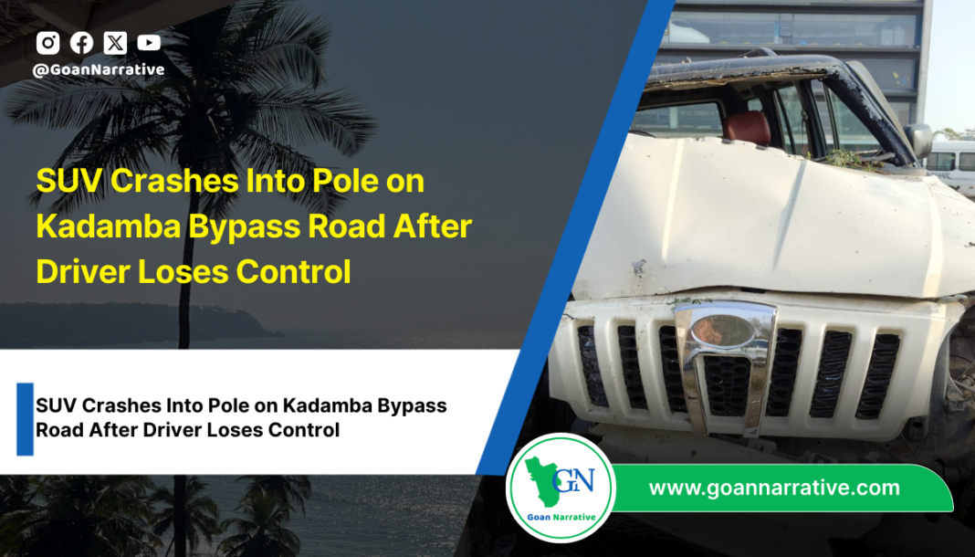 SUV Crashes Into Pole on Kadamba Bypass Road After Driver Loses Control