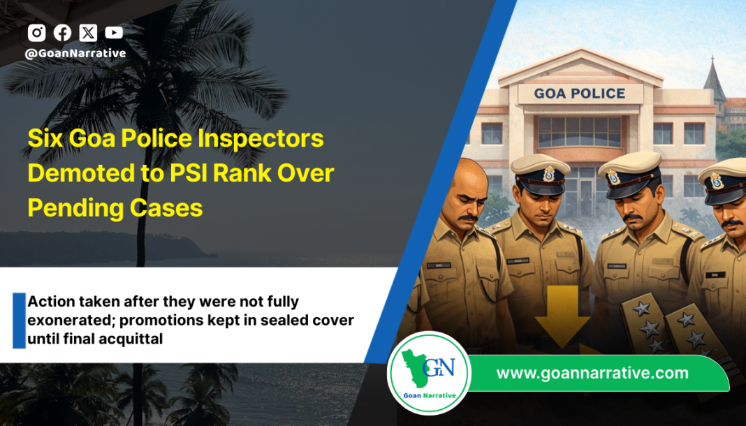 Six Goa Police Inspectors Demoted to PSI Rank Over Pending Cases