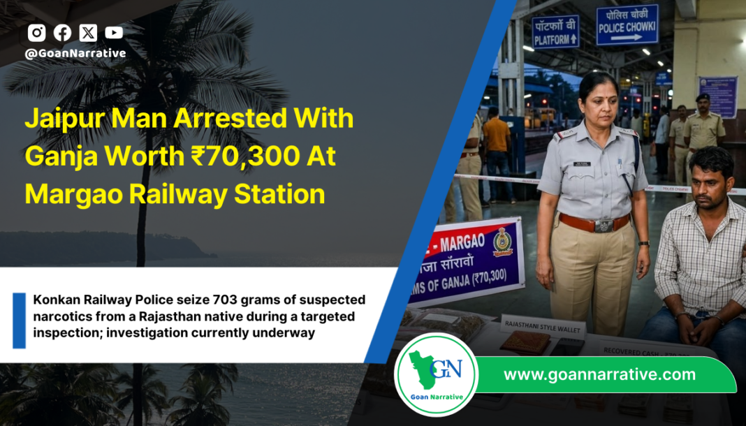Jaipur Man Arrested With Ganja Worth ₹70,300 At Margao Railway Station