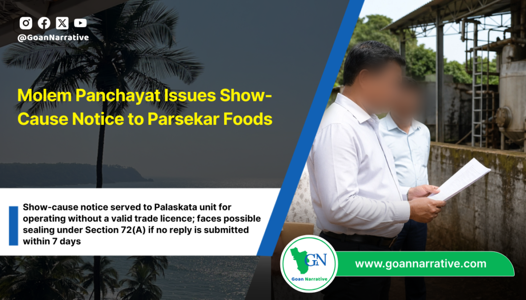 Molem Panchayat Issues Show-Cause Notice to Parsekar Foods