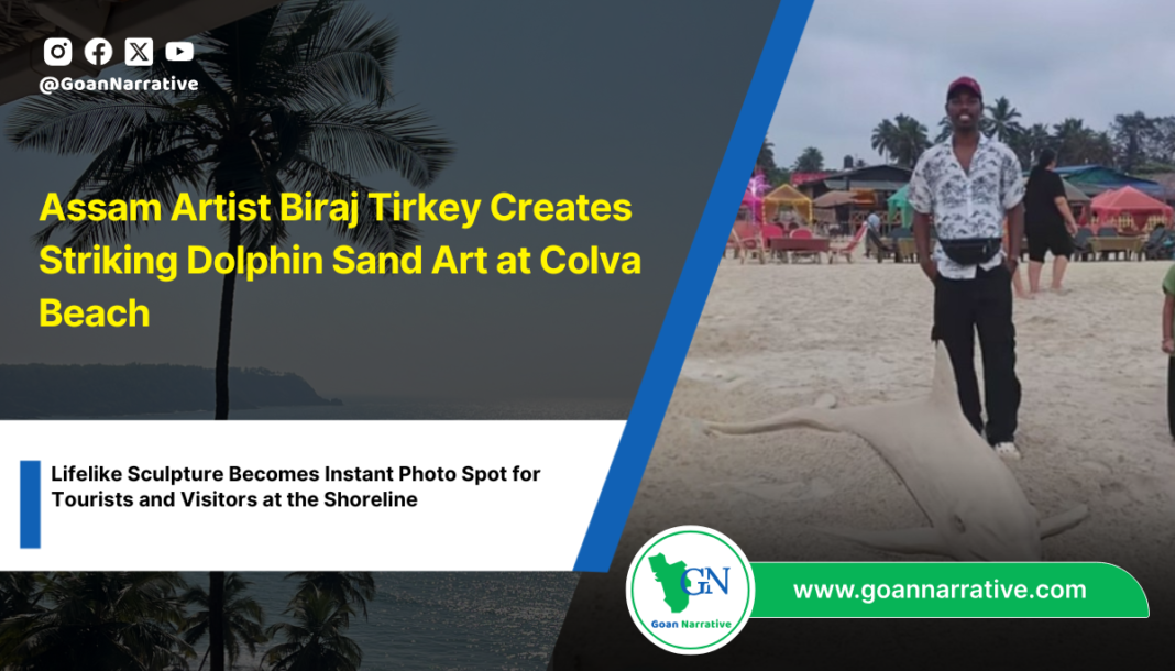 Assam Artist Biraj Tirkey Creates Striking Dolphin Sand Art at Colva Beach