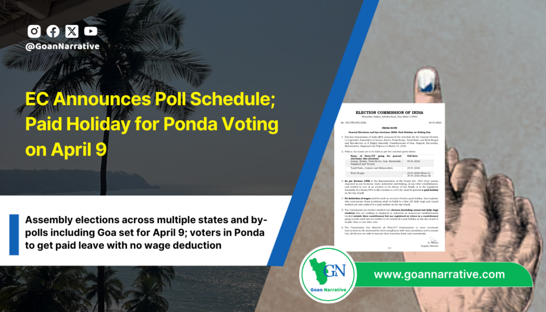 EC Announces Poll Schedule; Paid Holiday for Ponda Voting on April 9