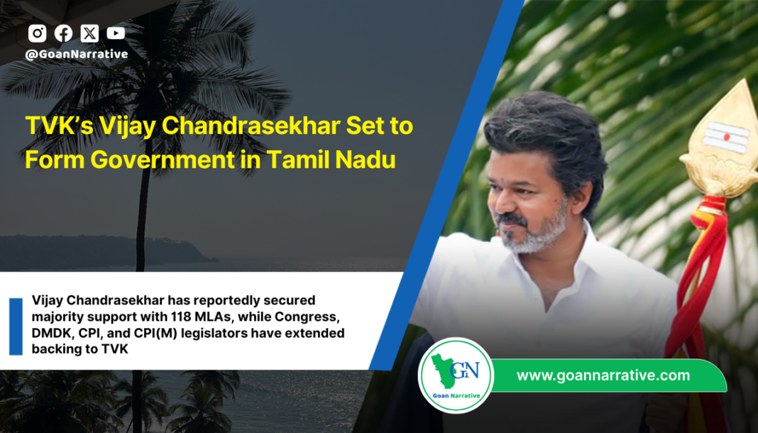 Vijay Chandrasekhar has reportedly secured majority support with 118 MLAs, while Congress, DMDK, CPI, and CPI(M) legislators have extended backing to TVK