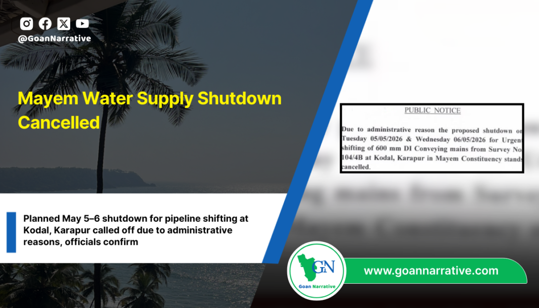 Mayem Water Supply Shutdown Cancelled