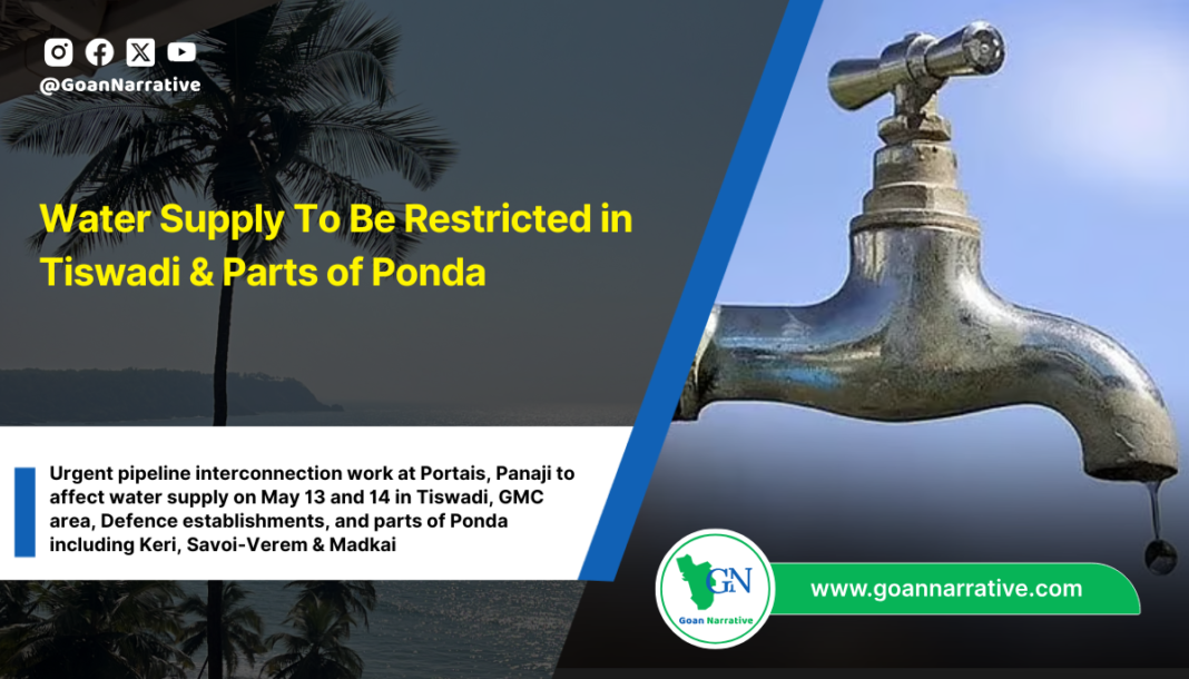 Water Supply To Be Restricted in Tiswadi & Parts of Ponda
