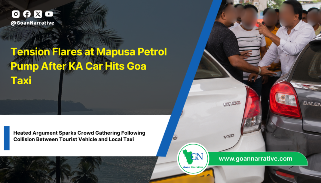 Tension Flares at Mapusa Petrol Pump After KA Car Hits Goa Taxi