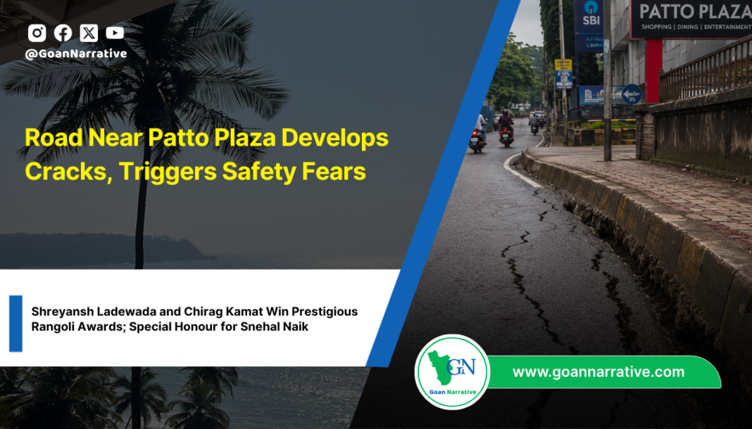 Road Near Patto Plaza Develops Cracks, Triggers Safety Fears