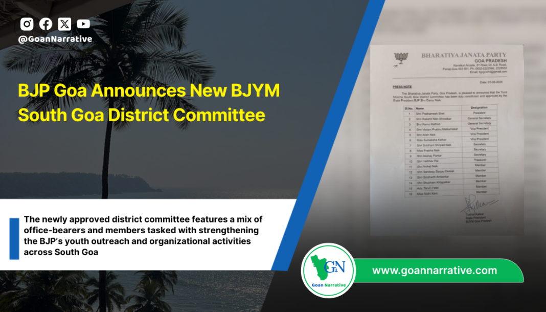 BJP Goa Announces New BJYM South Goa District Committee