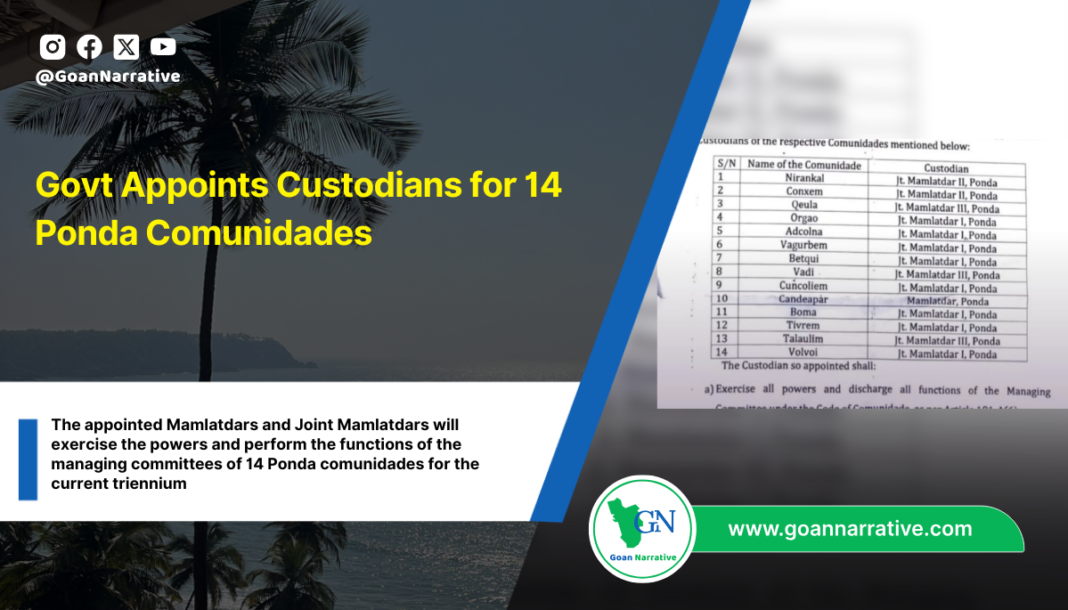 The appointed Mamlatdars and Joint Mamlatdars will exercise the powers and perform the functions of the managing committees of 14 Ponda comunidades for the current triennium