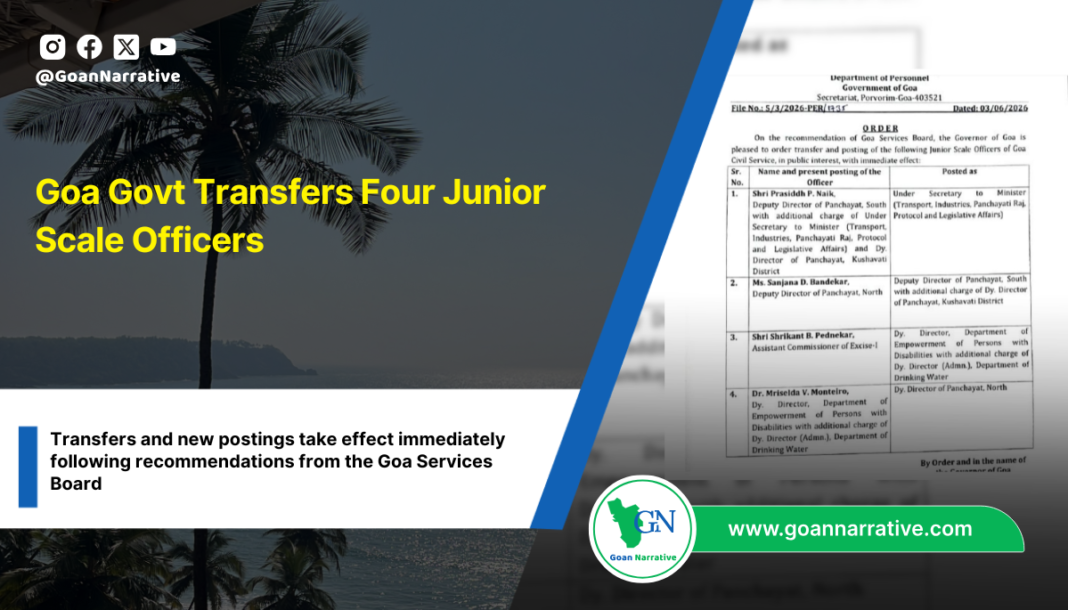 Goa Govt Transfers Four Junior Scale Officers