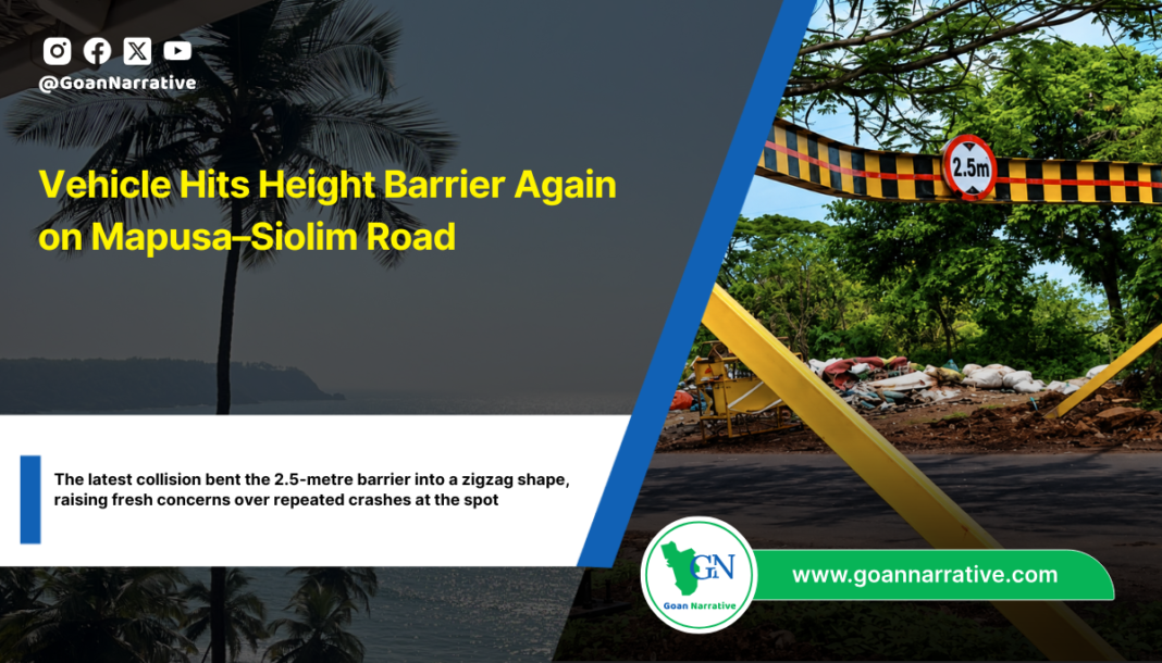Vehicle Hits Height Barrier Again on Mapusa–Siolim Road