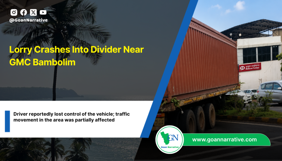 Lorry Crashes Into Divider Near GMC Bambolim