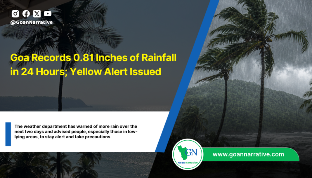 Goa Records 0.81 Inches of Rainfall in 24 Hours; Yellow Alert Issued
