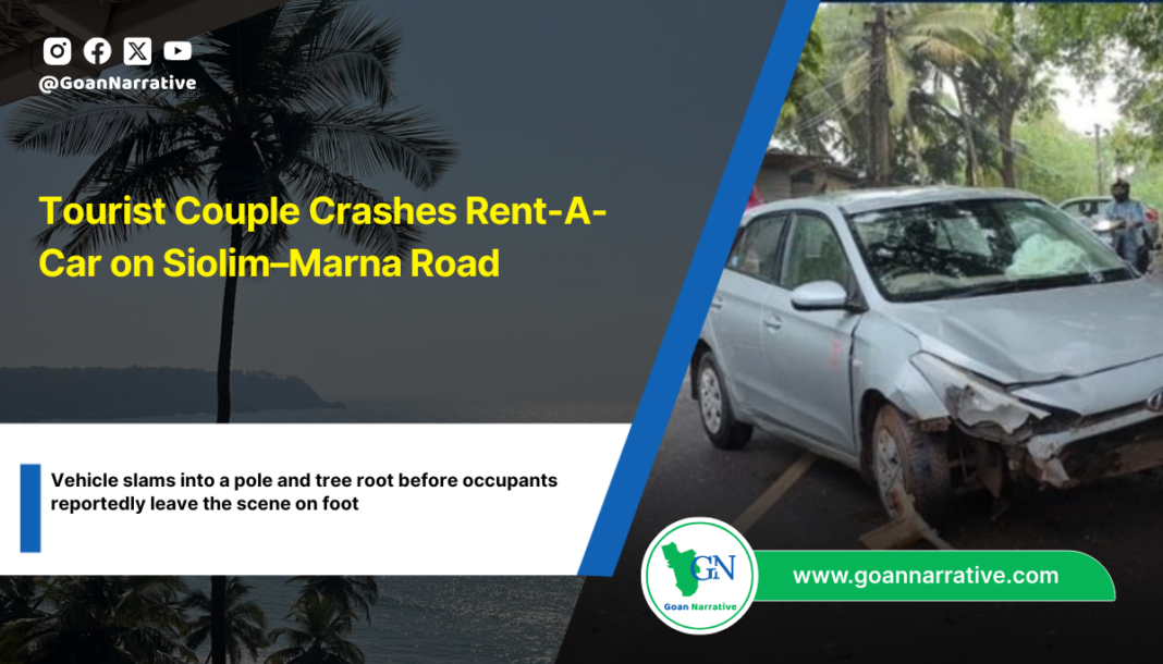 Tourist Couple Crashes Rent-A-Car on Siolim–Marna Road