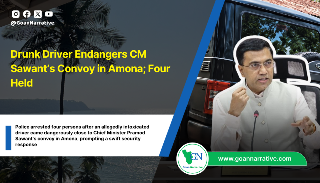 Drunk Driver Endangers CM Sawant’s Convoy in Amona; Four Held
