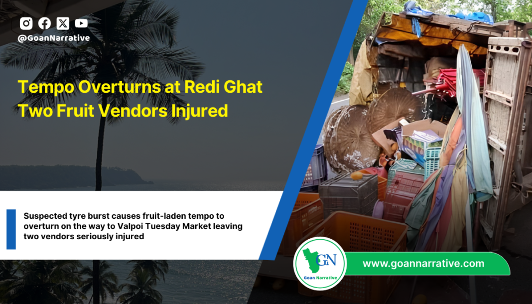 Tempo Overturns at Redi Ghat Two Fruit Vendors Injured