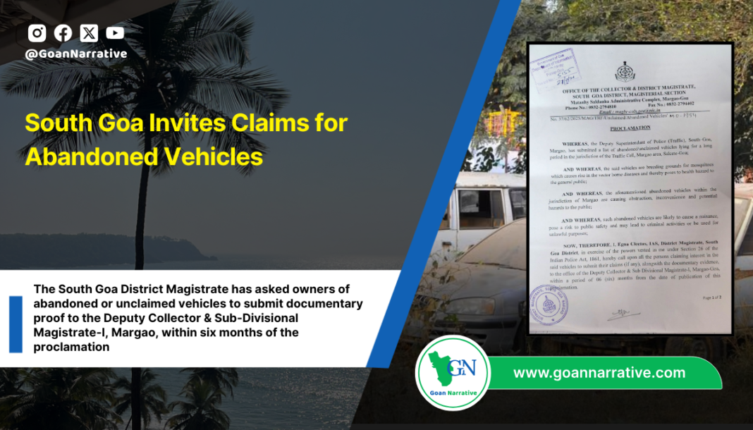 South Goa Invites Claims for Abandoned Vehicles