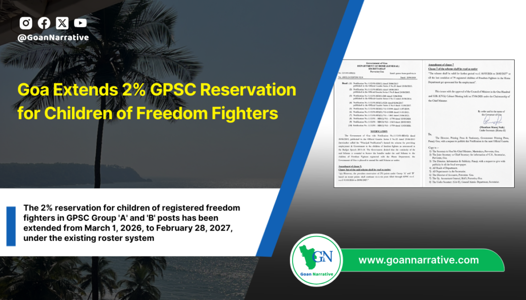 Goa Extends 2% GPSC Reservation for Children of Freedom Fighters