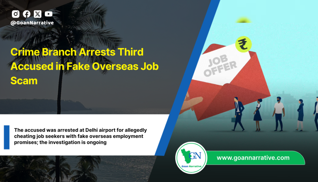 The accused was arrested at Delhi airport for allegedly cheating job seekers with fake overseas employment promises; the investigation is ongoing