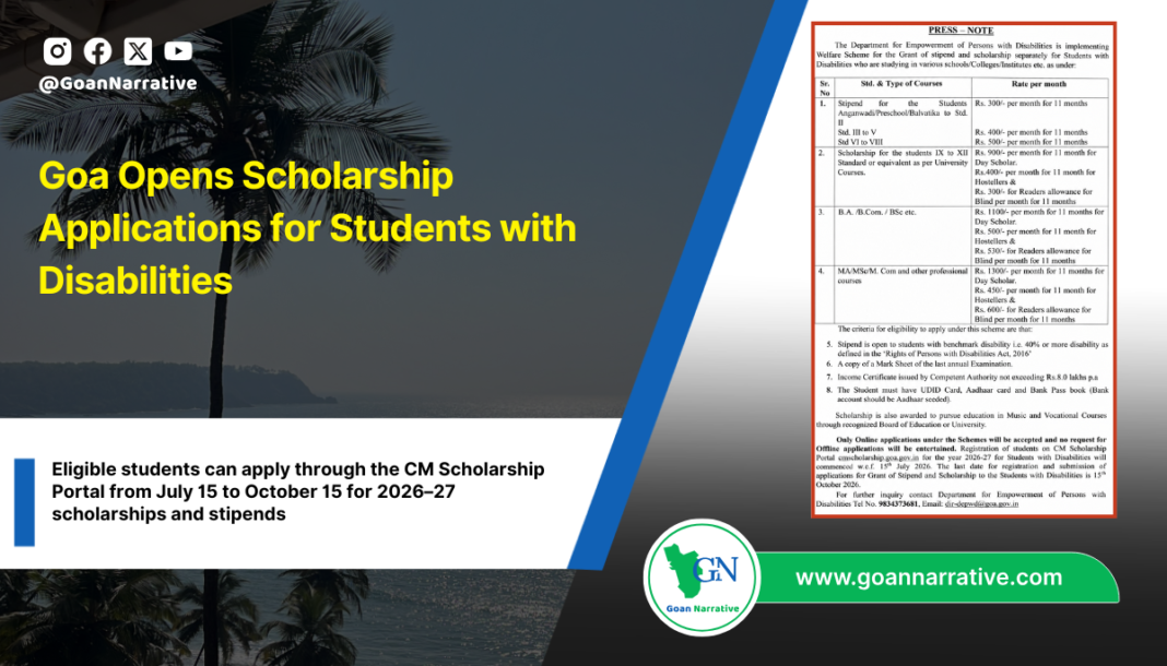 Goa Opens Scholarship Applications for Students with Disabilities