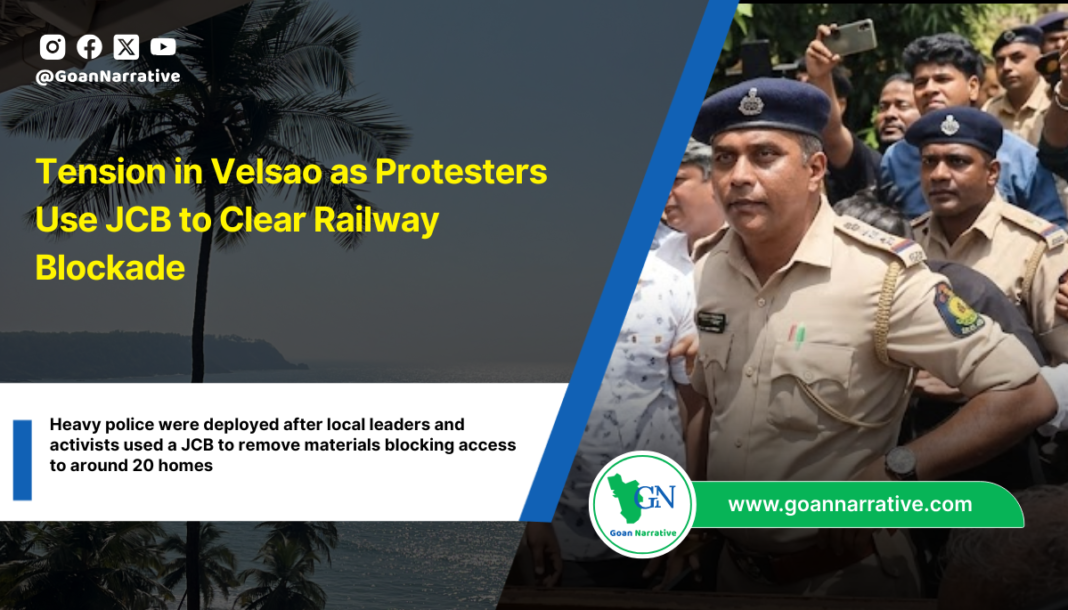 Heavy police were deployed after local leaders and activists used a JCB to remove materials blocking access to around 20 homes
