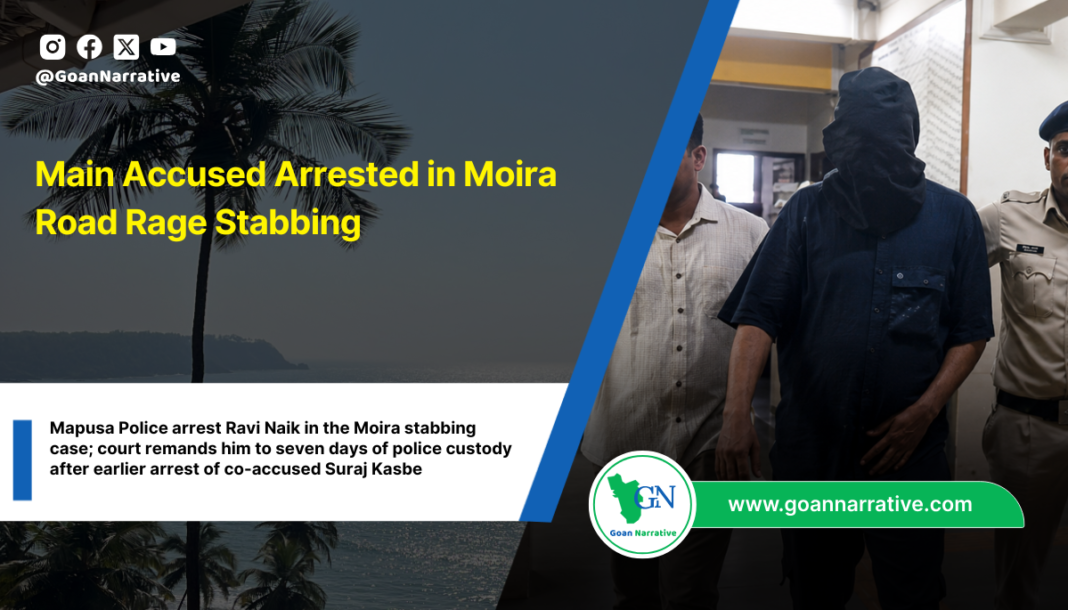 Mapusa Police arrest Ravi Naik in the Moira stabbing case; court remands him to seven days of police custody after earlier arrest of co-accused Suraj Kasbe