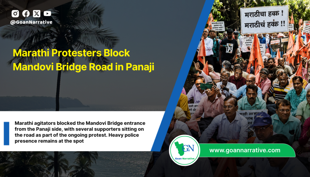 Marathi Protesters Block Mandovi Bridge Road in Panaji
